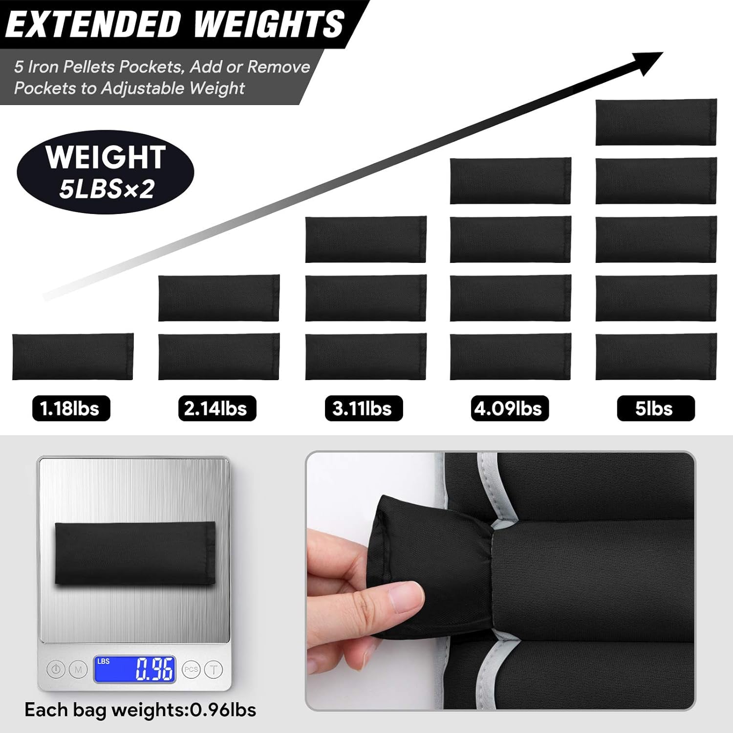 Adjustable Ankle Weights and Wrist Weights Set for Men and Women - Black