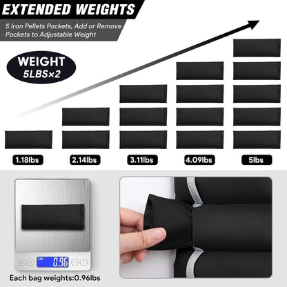 Adjustable Ankle Weights and Wrist Weights Set for Men and Women - Black