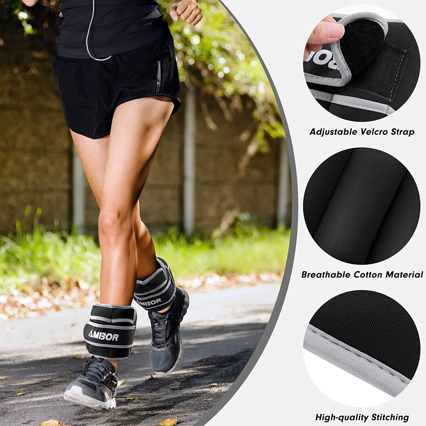 Adjustable Ankle Weights and Wrist Weights Set for Men and Women - Black