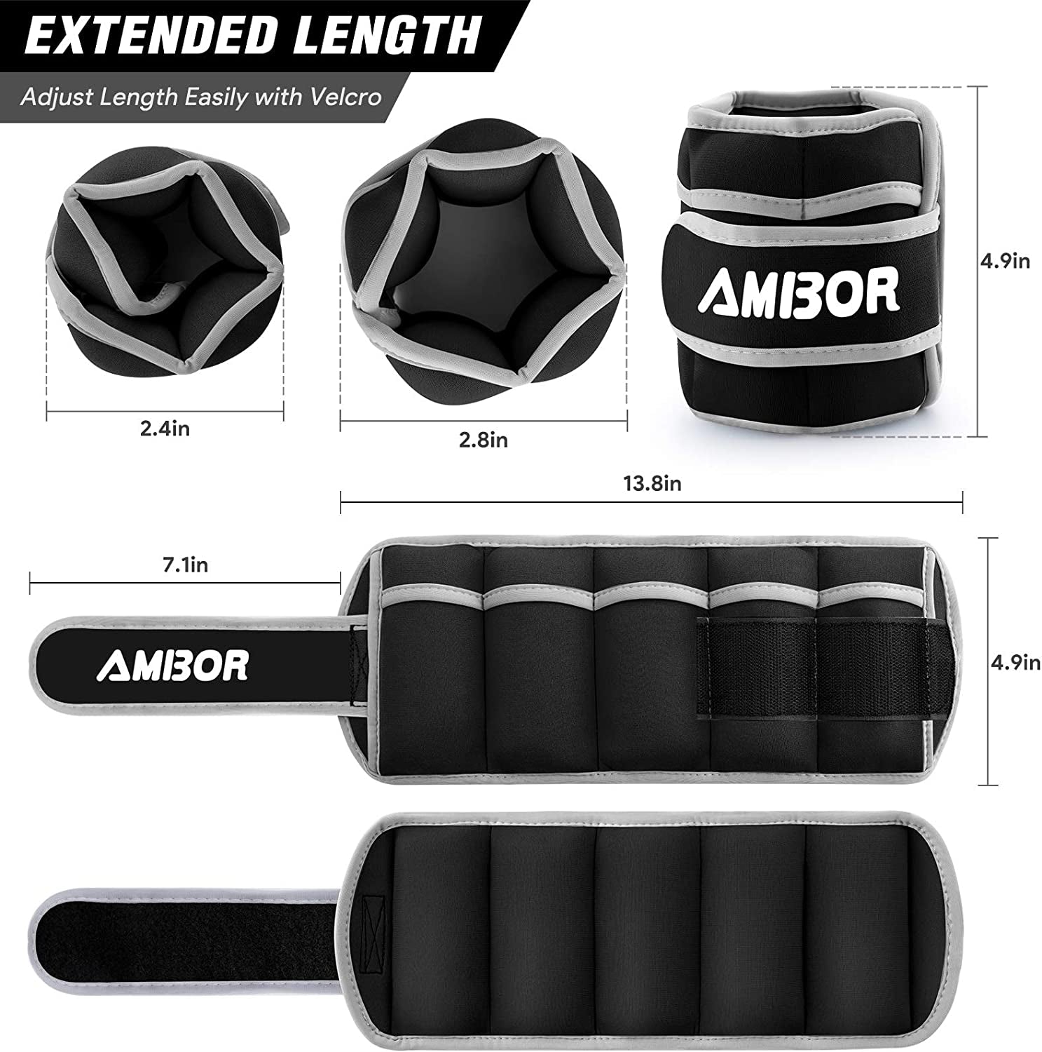 Adjustable Ankle Weights and Wrist Weights Set for Men and Women - Black