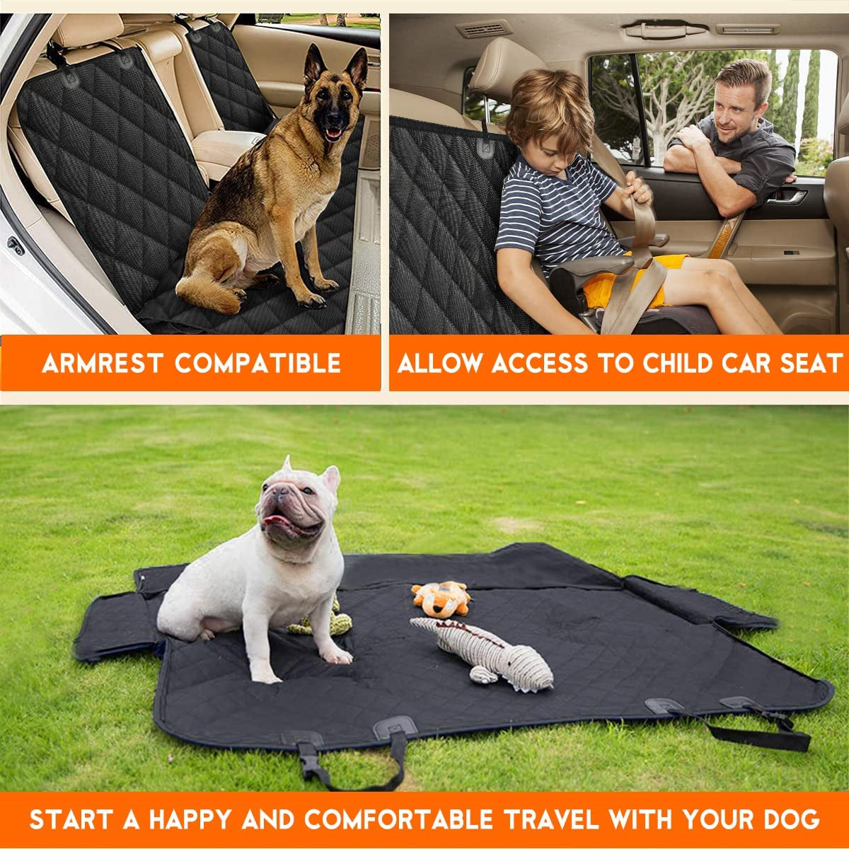 Dog Car Seat Cover - Waterproof Back Seat Protector for Pets, Non-Slip Design Fits Most Cars, Trucks, and SUVs - Black