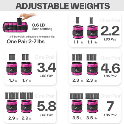 Adjustable Ankle Weights - 7 lbs/Pair for Strength Training, Yoga, Walking, Running, Aerobics, and Physical Therapy with Secure Straps for Men and Women
