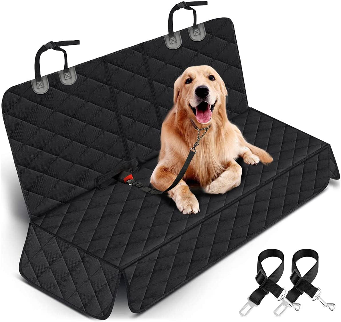 Dog Car Seat Cover - Waterproof Back Seat Protector for Pets, Non-Slip Design Fits Most Cars, Trucks, and SUVs - Black
