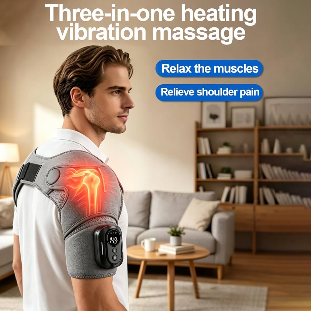 Electric Heating Shoulder Massager Vibration Shoulder Knee Brace 2 in 1  Massage Blets Warmer Heated Muscle Relax Pads