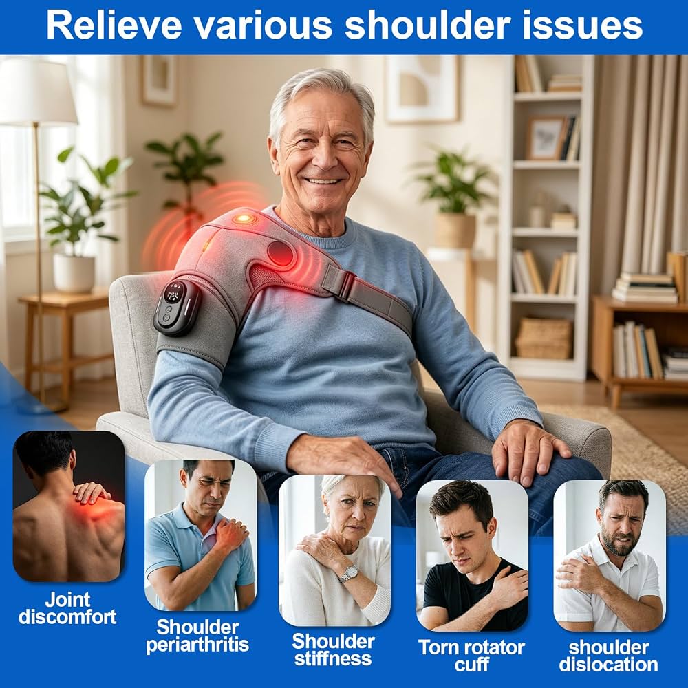 Electric Heating Shoulder Massager Vibration Shoulder Knee Brace 2 in 1  Massage Blets Warmer Heated Muscle Relax Pads