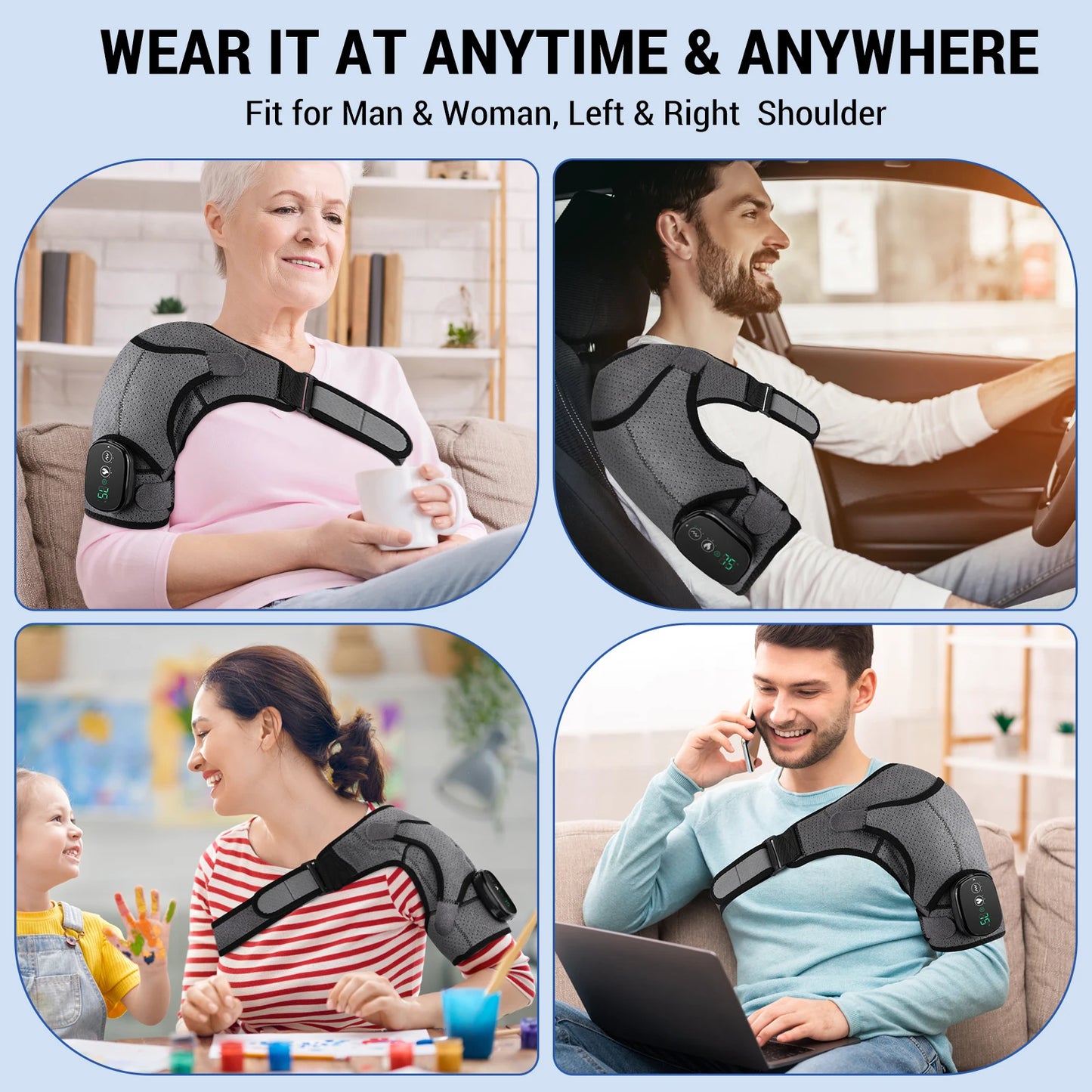 Electric Heating Shoulder Massager Vibration Shoulder Knee Brace 2 in 1  Massage Blets Warmer Heated Muscle Relax Pads