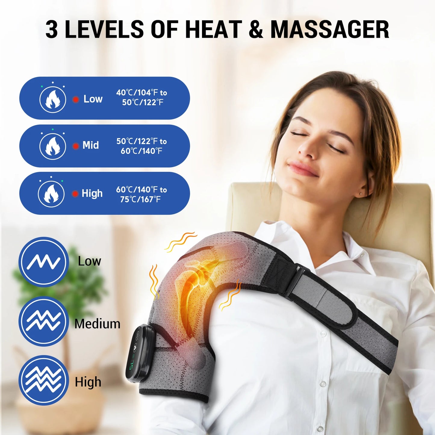Electric Heating Shoulder Massager Vibration Shoulder Knee Brace 2 in 1  Massage Blets Warmer Heated Muscle Relax Pads