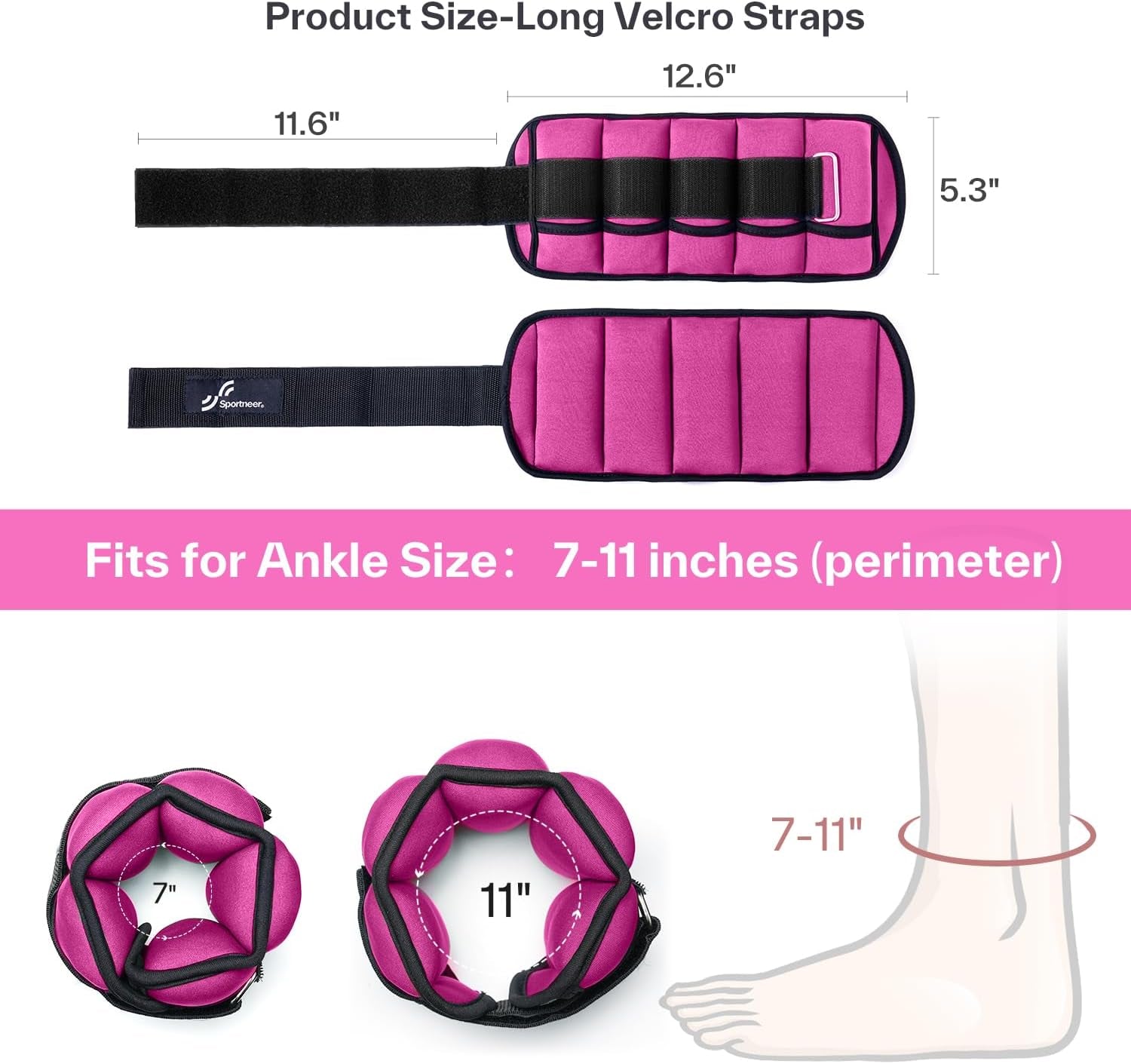Adjustable Ankle Weights - 7 lbs/Pair for Strength Training, Yoga, Walking, Running, Aerobics, and Physical Therapy with Secure Straps for Men and Women